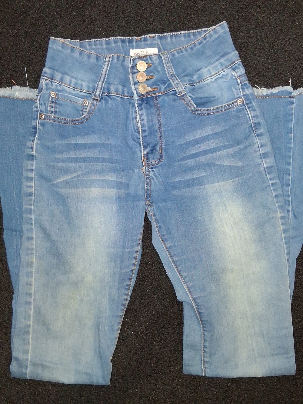 Light Blue High-Rise Flare Jeans with Triple-Button Waist